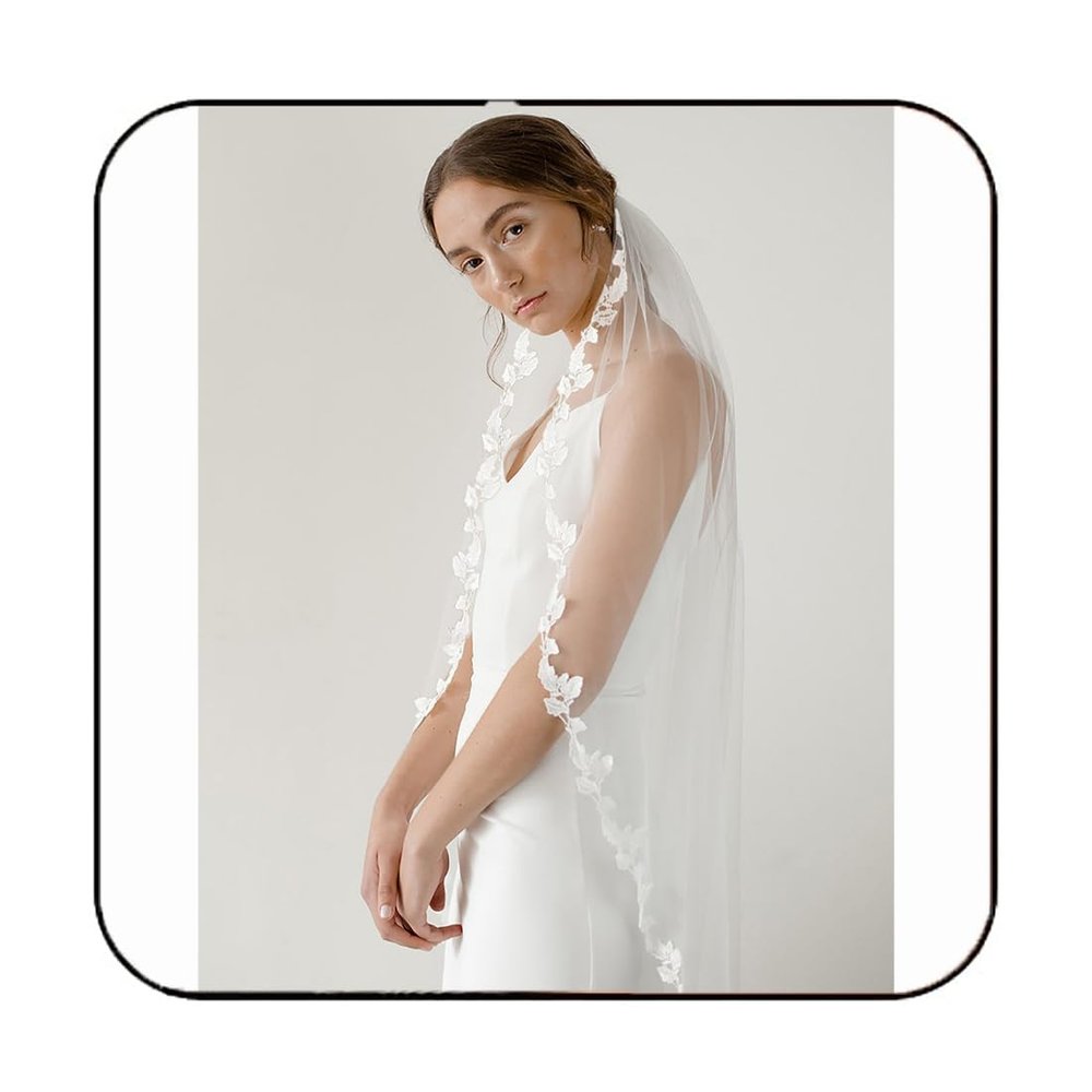 Latious Lace Wedding Veils Ivory Fingertip 1 Tier Bridal Tulle with Comb for Brides and Women (Ivory)