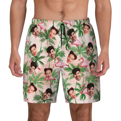 Custom Mens Swim Trunks Personalized Board Shorts with Face Quick Dry Swimsuit Bathing Suit Compression Liner Hawaiian Beach Shorts with Pockets Style 35