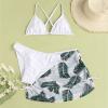 NineFit Basics Big Kids Girls Solid Bikini Sets Bathing Suit with Leaf Print Cover Up Skirt 3 Pice Summer Beach (White, 12-14 Years) view 2