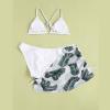 NineFit Basics Big Kids Girls Solid Bikini Sets Bathing Suit with Leaf Print Cover Up Skirt 3 Pice Summer Beach (White, 12-14 Years) view 4