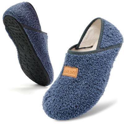 ANLUKE Slipper for Women Men Slipper Socks Fuzzy House Shoes Rubber Sole Slip On Soft-Lightweight Non Slip Indoor/Outdoor Blue Grey