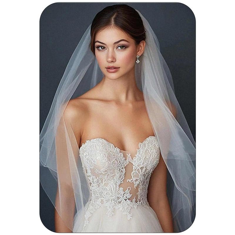 Latious 1 Tier Bride Wedding Veils White Fingertip Bridal Tulle Veil with Comb Bachelorette Accessories for Women (White)