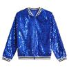 Freebily Girls Sequin Bomber Jacket Lightweight Sparkle Long Sleeve Zipper Jacket Coat for Kids Dancing Club Party Top Royal Blue 16 Years view 1