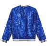 Freebily Girls Sequin Bomber Jacket Lightweight Sparkle Long Sleeve Zipper Jacket Coat for Kids Dancing Club Party Top Royal Blue 16 Years view 2