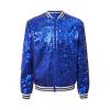 Freebily Girls Sequin Bomber Jacket Lightweight Sparkle Long Sleeve Zipper Jacket Coat for Kids Dancing Club Party Top Royal Blue 16 Years view 3