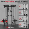 Mikolo Folding Squat Rack, Wall Mounted Power Rack with Cable Crossover Machine & LAT Pull Down, Functional Trainer with 5 Adjustable Function Modes, No Function Interference (Black) view 2