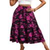 BARASA Summer High Elastic Waist Skirt for Women Casual Trendy Tie Front Flowy Ruffle Pleated Floral Print Long A Line Skirts 8627 Black Rose L view 1