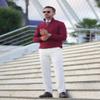 COOFANDY Men's Knitted Pullover Sweaters Slim Fit Quarter Zip Sweater Lightweight Casual Long Sleeve Sweater Wine Red view 3