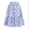 BARASA Women's High Elastic Waist Skirt Casual Summer Trendy Pleated Beach Tie Front Flowy Ruffle Floral Print Long A Line Cute Boho Skirts 8627 Royal White S view 4