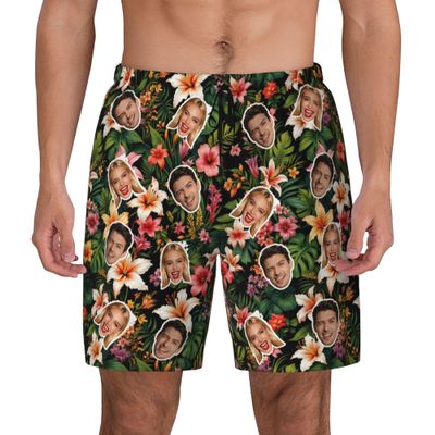 Custom Mens Swim Trunks Personalized Board Shorts with Face Quick Dry Swimsuit Bathing Suit Compression Liner Hawaiian Beach Shorts with Pockets Style 12
