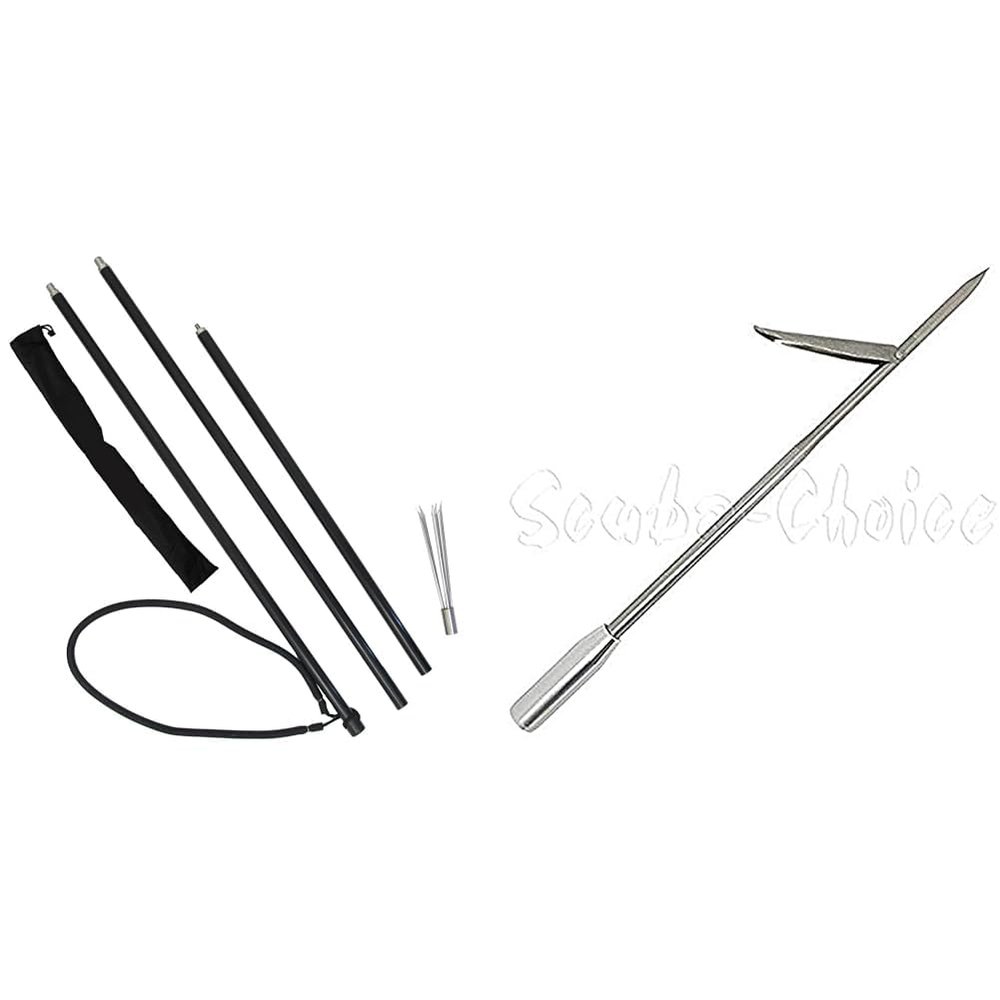 Scuba Choice Aluminum Travel Hand Spear with 12" Stainless Steel Spear Tip and Carrying Bag Bundle (3 Pieces)