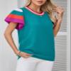 SHEWIN Womens Sweaters Crewneck Summer Tops Lightweight Knit Pullover Short Sleeve Sweater Trendy Fall Top and Blouses Dressy Casual Mint Blue M view 2