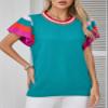 SHEWIN Womens Sweaters Crewneck Summer Tops Lightweight Knit Pullover Short Sleeve Sweater Trendy Fall Top and Blouses Dressy Casual Mint Blue M view 3