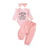 Kaipiclos Newborn Infant Girl Clothes Rib Knit Romper Daisy Print Pants Headband Baby Clothes for Girls 0 3 6 12 18 24 Months (Letter print Pink, 3-6 Months)
