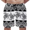 Sea Turtle Striped Men's Swim Trunks Retro Ethnic Sport Shorts Tribal Beach Shorts Swimwear Bathing Suits with Pockets Black White xx_l view 2