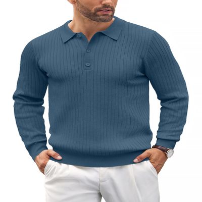COOFANDY Mens Knit Polo Shirts Casual Long Sleeve Classic Polo Shirts Button Down Golf Shirts