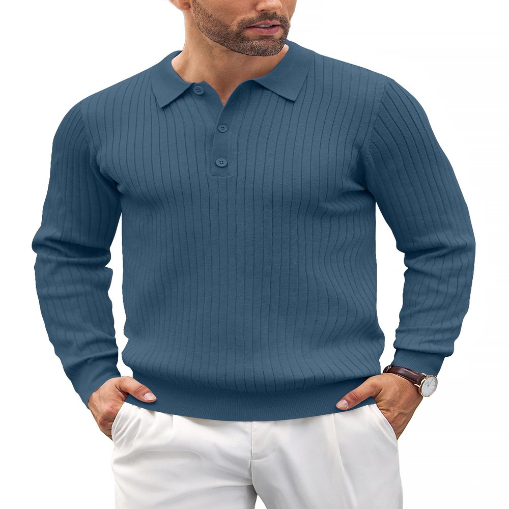 COOFANDY Mens Knit Polo Shirts Casual Long Sleeve Classic Polo Shirts Button Down Golf Shirts