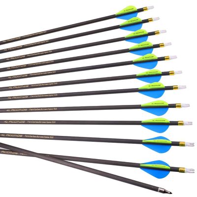 ACCMOS 12pc 30-Inch Spine-800 Arrow Removable Tips Targeting Hunting Arrow Plastic Fletching 2 Inch Vane Carbon Arrows for Compound Bow Recurve Bow Adult Youth Archery Blue Yellow