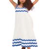 ebossy Women's 2024 Summer Trendy Shirred Floral Boho Long Dress Rickrack Spaghetti Straps Flowy Beach Sundress (X-Large, Blue/White) view 1