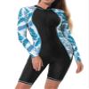 HULIJA Womens Long Sleeve One Piece Swimsuit Tummy Control Shorty Wetsuit Hawaiian Beachwear Bathing Suit Cyan Small view 1