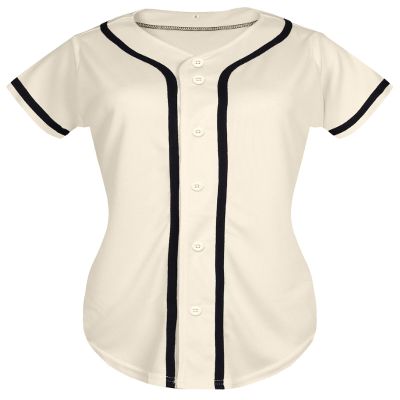 QTWW INC Womens Baseball Jersey Button Down Softball Jersey Short Sleeve Tee Hip Hop Shirt Active Team Sports Uniforms Beige L