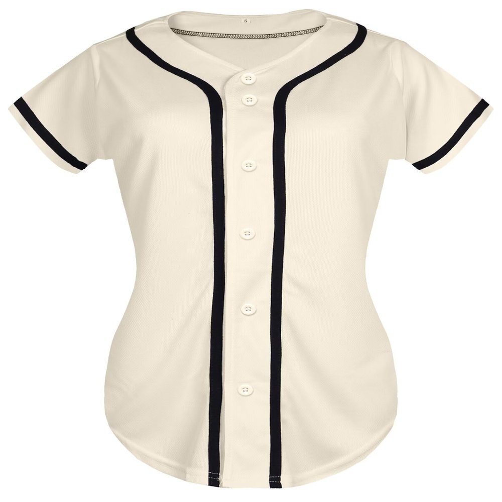 QTWW INC Womens Baseball Jersey Button Down Softball Jersey Short Sleeve Tee Hip Hop Shirt Active Team Sports Uniforms Beige L