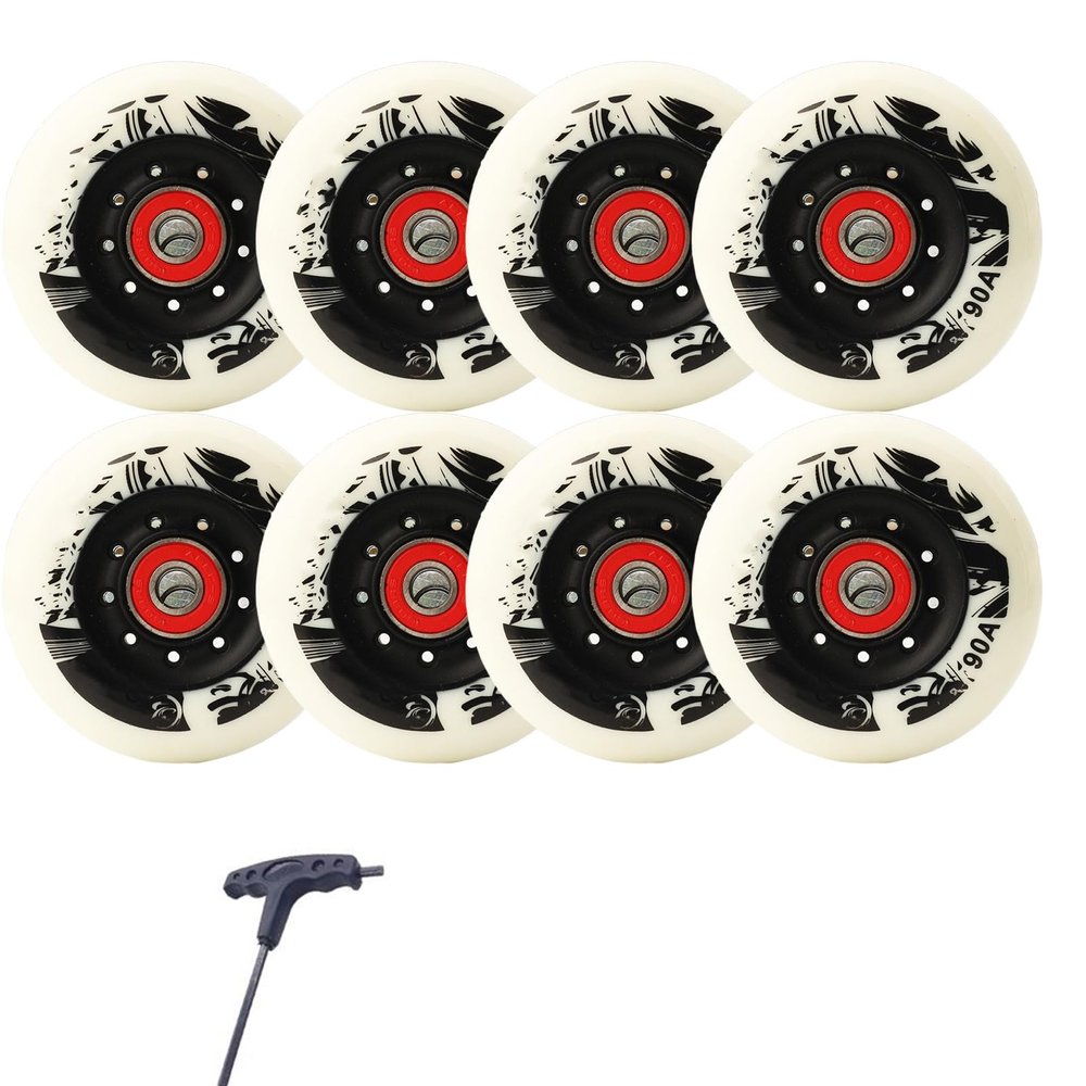 GXBHSP 8 Pack Inline Skate Wheels 72mm 76mm 80mm Inline Replacement Wheels with ABEC9 Bearing 90A Indoor Outdoor Inline Skate Wheels (White,76mm)