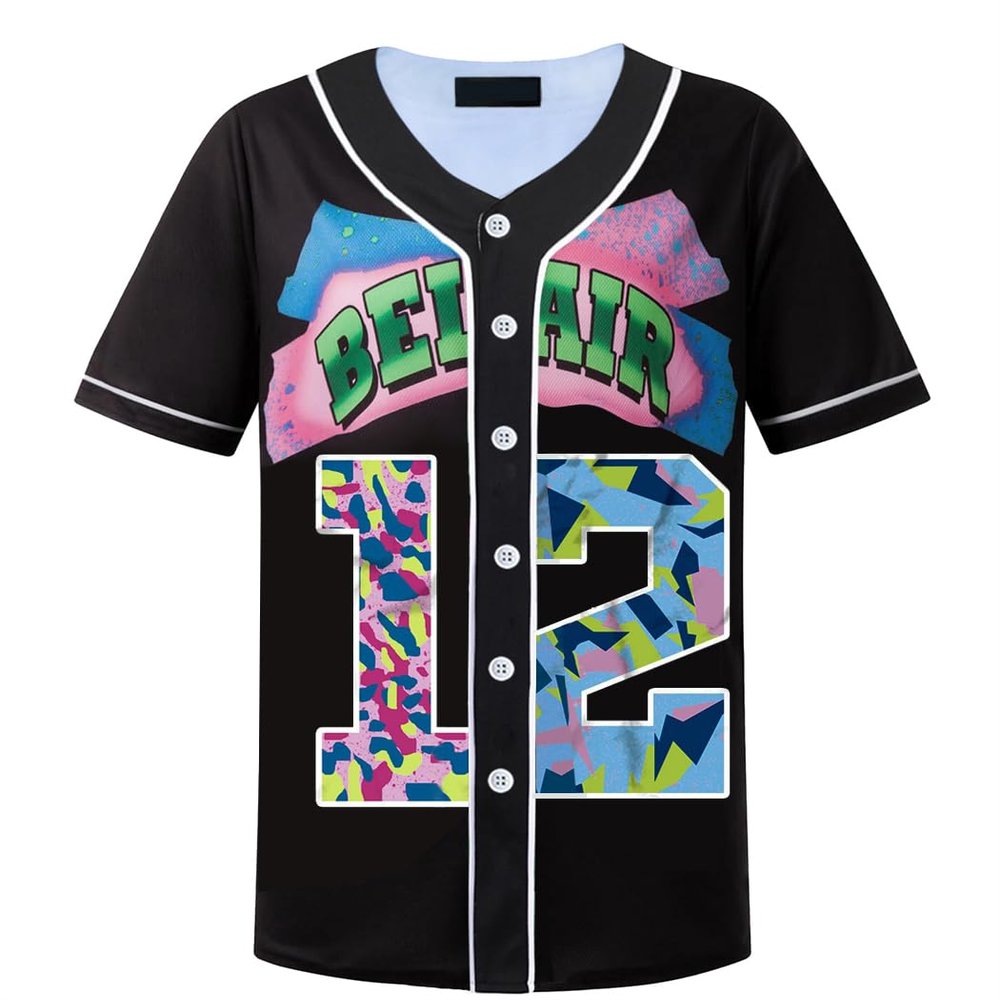 HOPSHION 90s Bel Air Baseball Jersey for Women Button Down Hip Hop Clothing Outfits HP007-#12-Black-S