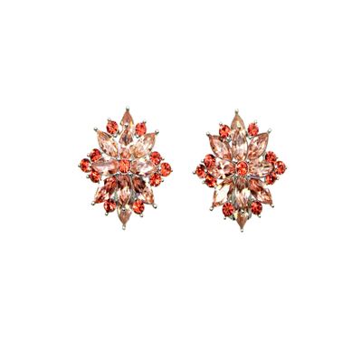 Faship Gorgeous Coral Rhinestone Crystal Clip Ons Earrings - Coral
