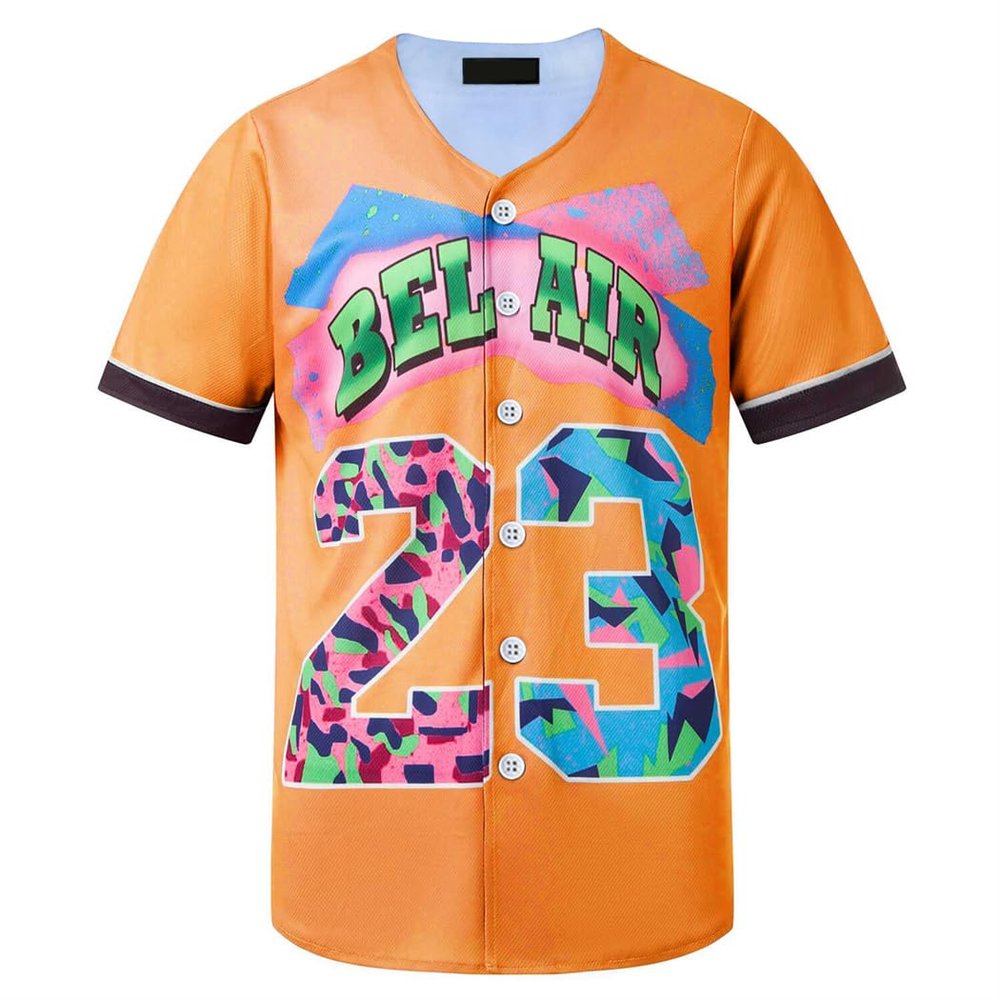 HOPSHION 90s Bel Air Baseball Jersey for Women Button Down Hip Hop Clothing Outfits HP006-#23-Orange-XXXL