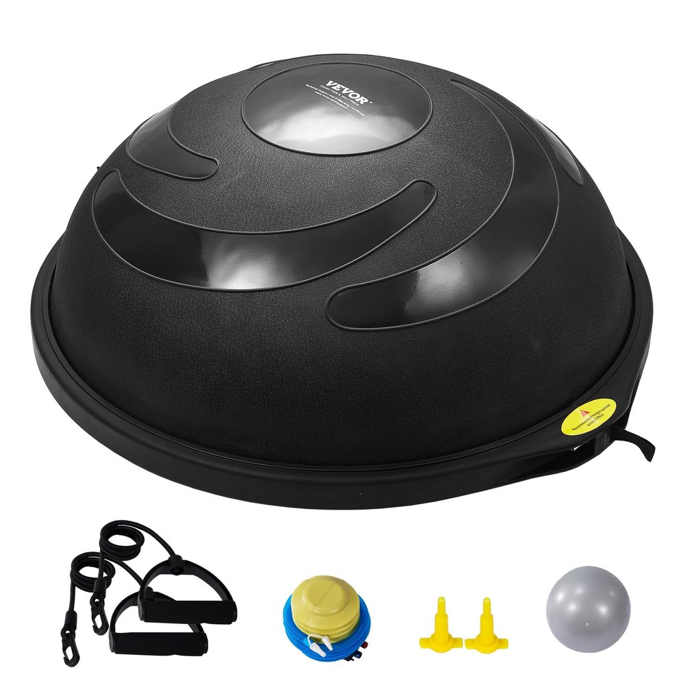 VEVOR 26-inch Half Exercise Ball Trainer, 1500 lbs Capacity Balance Ball, Includes Resistance Bands and Pump, Ideal for Full Body Workouts, Yoga, and Strength Training at Home Gym, Black