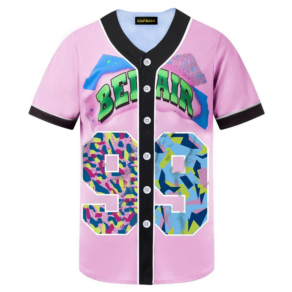 HOPSHION 90s Bel Air Baseball Jersey for Women Button Down Hip Hop Clothing Outfits HP003-#99-Pink-M