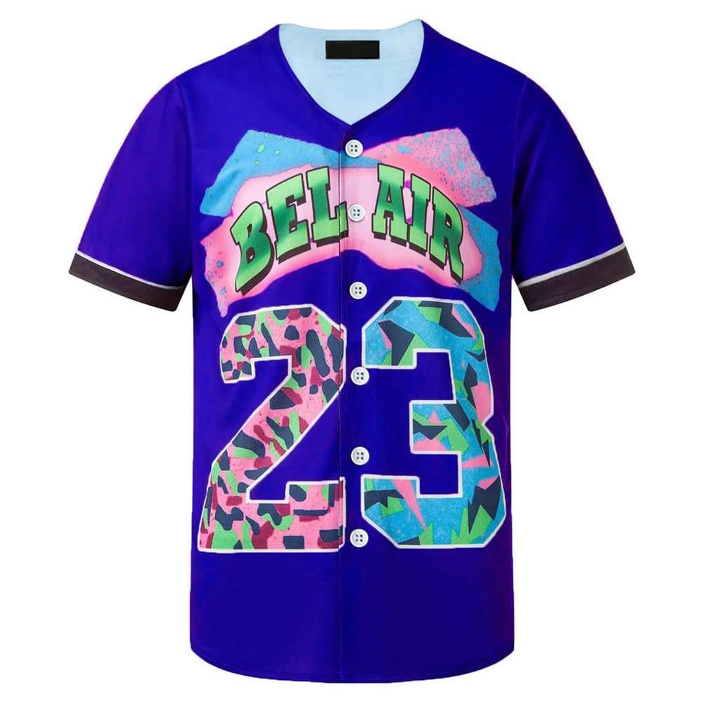 HOPSHION 90s Bel Air Baseball Jersey for Women Button Down Hip Hop Clothing Outfits HP006-#23-Purple-S
