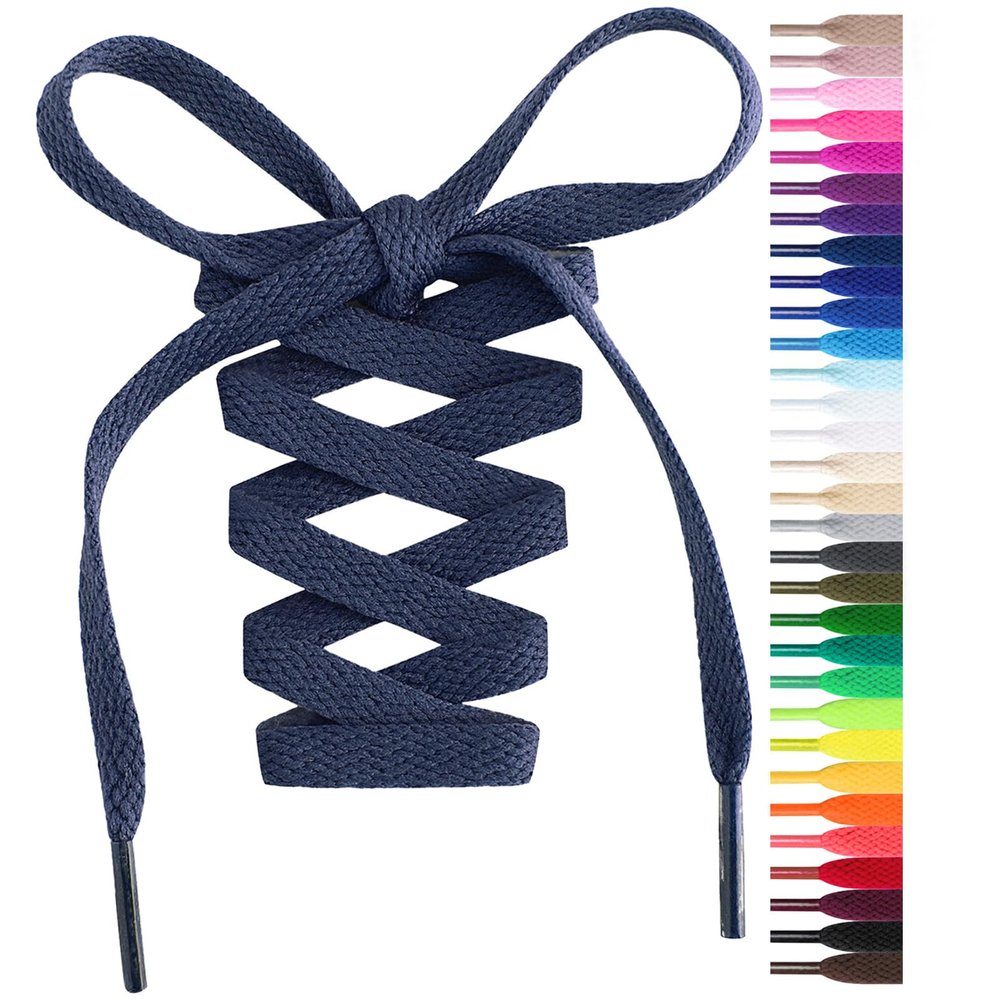Handshop Flat Shoelaces 5/16" - Shoe Laces Replacements For Sneakers and Athletic Shoes Boots Navy Blue 76