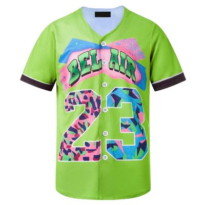 HOPSHION 90s Bel Air Baseball Jersey for Women Button Down Hip Hop Clothing Outfits HP006-#23-Green-L