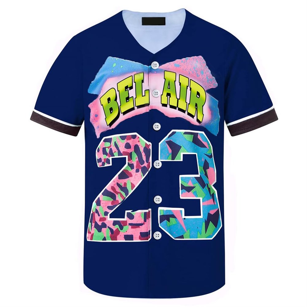 HOPSHION 90s Bel Air Baseball Jersey for Women Button Down Hip Hop Clothing Outfits HP006-#23-Navy-XXXL