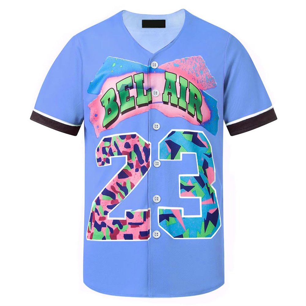 HOPSHION 90s Bel Air Baseball Jersey for Women Button Down Hip Hop Clothing Outfits HP006-#23-Blue-XXL