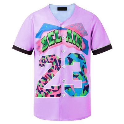 HOPSHION 90s Bel Air Baseball Jersey for Women Button Down Hip Hop Clothing Outfits HP006-#23-Pink-L