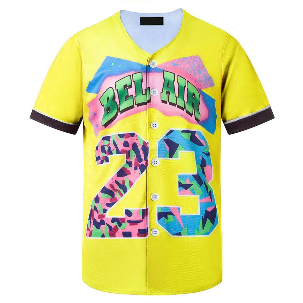 HOPSHION 90s Bel Air Baseball Jersey for Women Button Down Hip Hop Clothing Outfits HP006-#23-Yellow-XXXL
