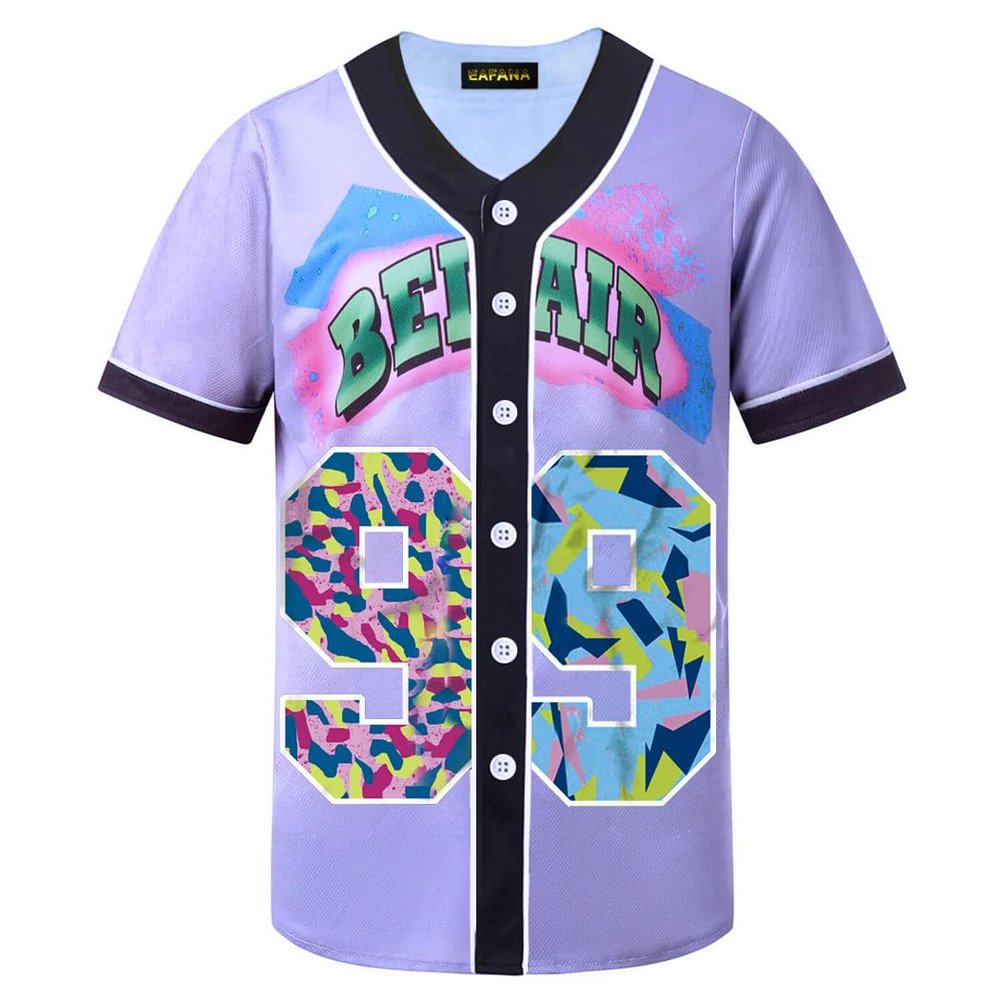 HOPSHION 90s Bel Air Baseball Jersey for Women Button Down Hip Hop Clothing Outfits HP003-#99-Lavender-XXL