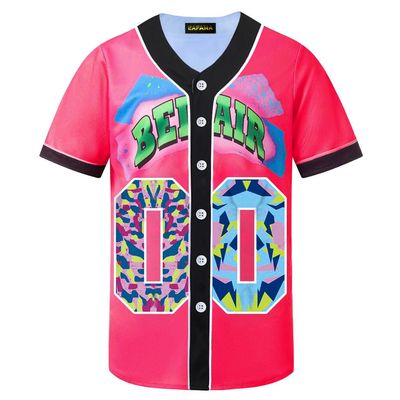 HOPSHION 90s Bel Air Baseball Jersey for Women Button Down Hip Hop Clothing Outfits HP004-#00-Red-XL