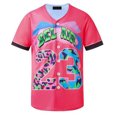 HOPSHION 90s Bel Air Baseball Jersey for Women Button Down Hip Hop Clothing Outfits HP006-#23-Red-XS