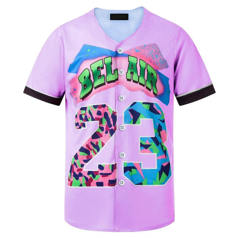 HOPSHION 90s Bel Air Baseball Jersey for Women Button Down Hip Hop Clothing Outfits HP006-#23-Pink-S