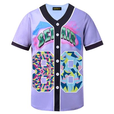 HOPSHION 90s Bel Air Baseball Jersey for Women Button Down Hip Hop Clothing Outfits HP005-#88-Lavender-L
