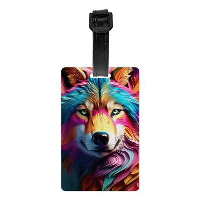 Personalized Luggage Tag Cool Wolf Animal Novelty Custom Luggage Tags for Suitcases, Bag Abstract Colorful Watercolor Wildlife Animals Wolves Design Customized Travel, One Piece