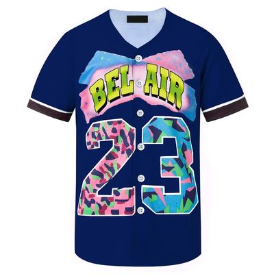HOPSHION 90s Bel Air Baseball Jersey for Women Button Down Hip Hop Clothing Outfits HP006-#23-Navy-XS
