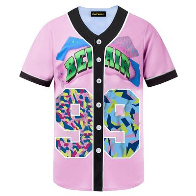 HOPSHION 90s Bel Air Baseball Jersey for Women Button Down Hip Hop Clothing Outfits HP003-#99-Pink-S