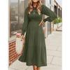 Generic Women's High Waist Puff Long Sleeve Dress Loose Empire Waist Swing Pleated Dresses Ruffle Shirred Flowy Mini Dress (Large,Army Green) view 2