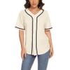 Women's Baseball Jerseys Blank Button Down V-Neck Softball Team Uniform Fashion Simple Wide Stripe Short Sleeve (Apricot,2XL,XX-Large) view 1