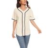 Women's Baseball Jerseys Blank Button Down V-Neck Softball Team Uniform Fashion Simple Wide Stripe Short Sleeve (Apricot,2XL,XX-Large) view 2